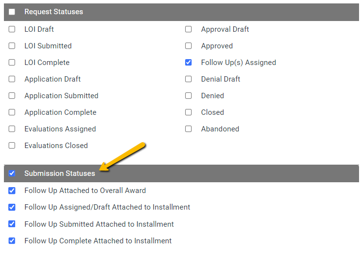 follow ups assigned submission statuses