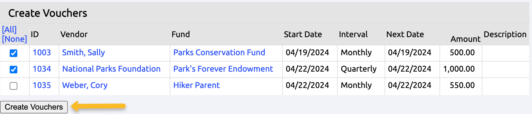 create vouchers button