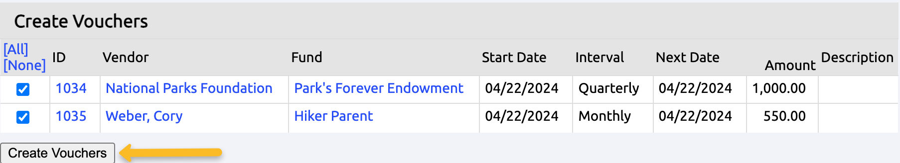create vouchers button