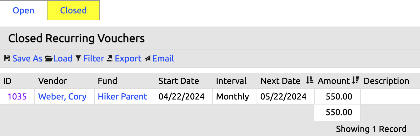 closed recurring voucher bucket