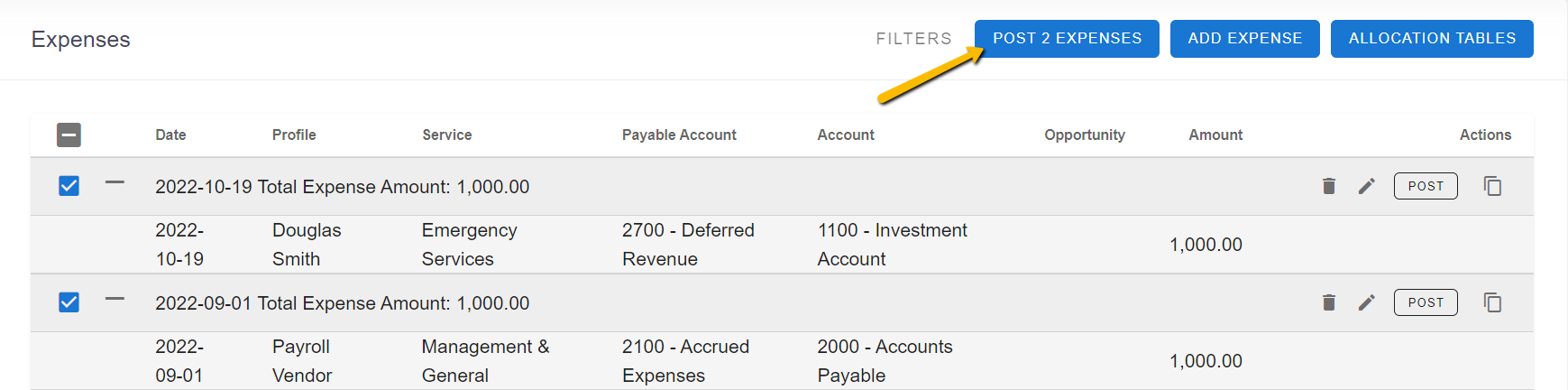 post expenses button