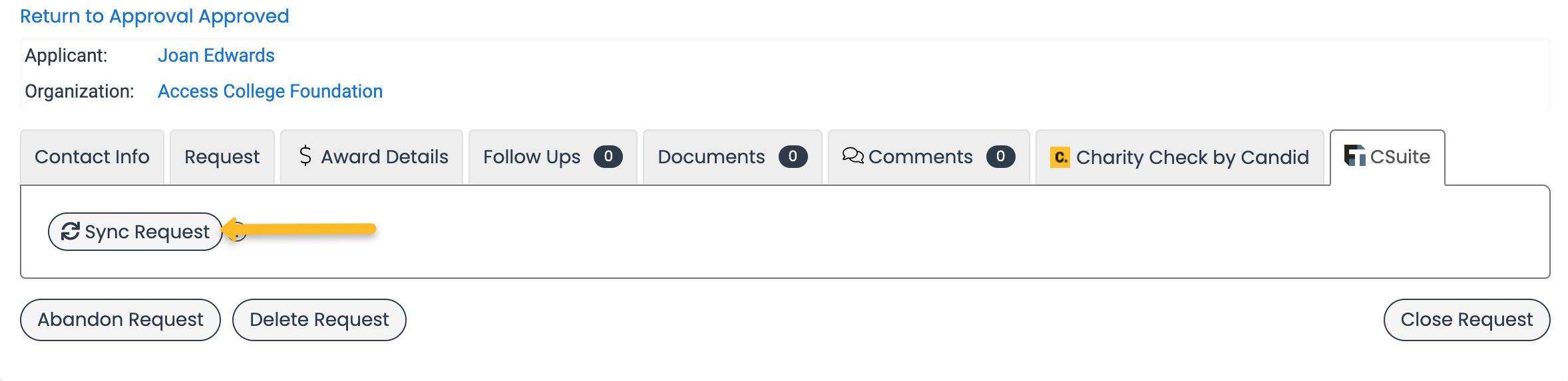 sync request button