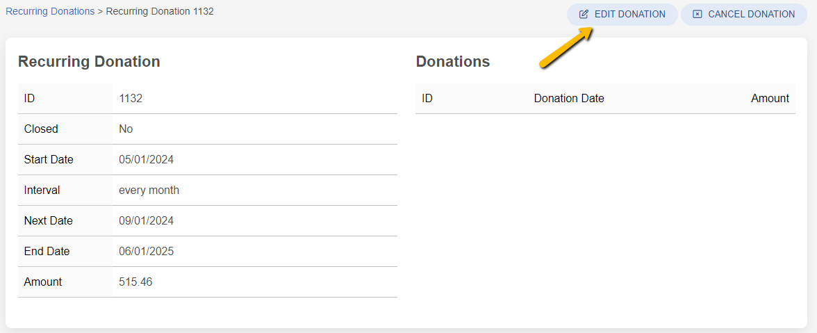 edit donation button