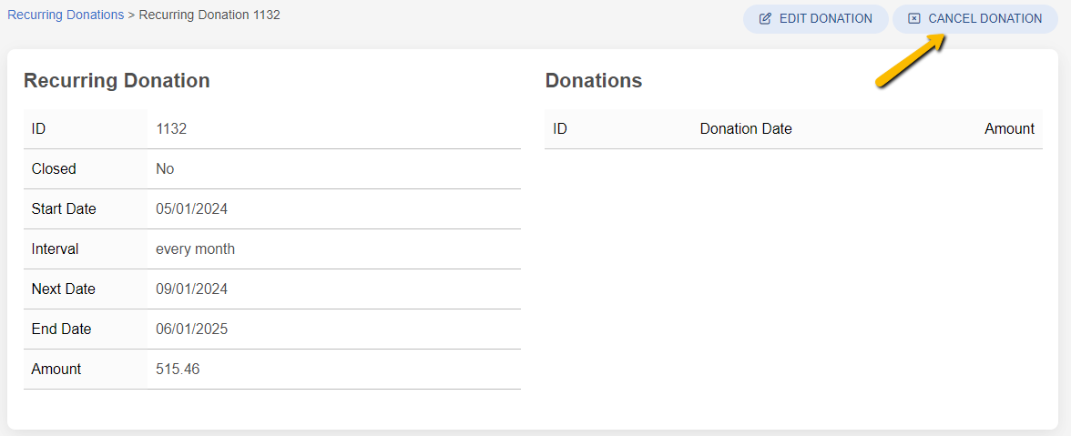 cancel donation button