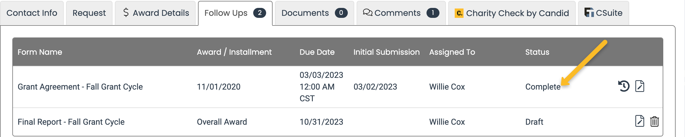 follow up status