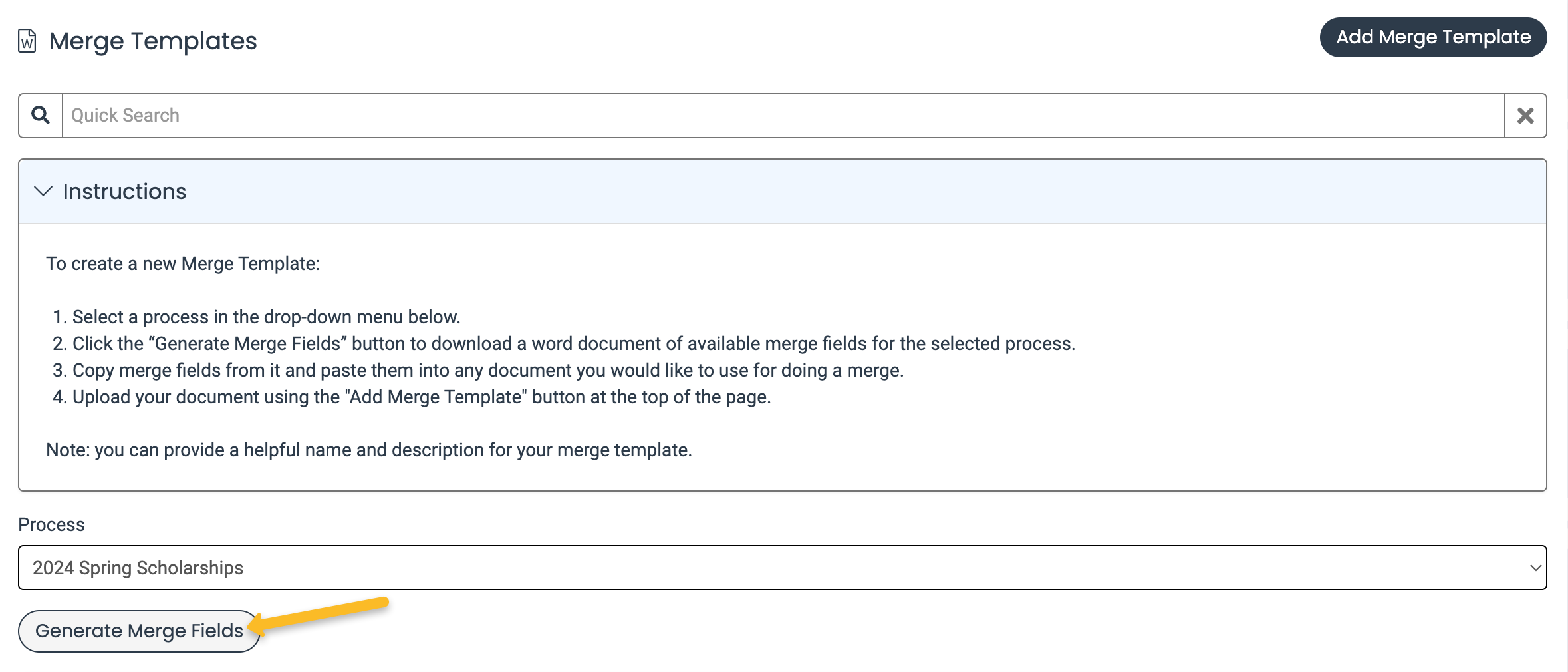 generate merge fields button