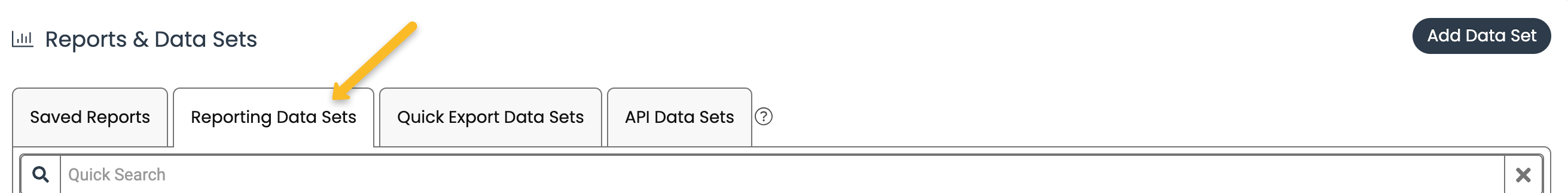 reporting data sets tab
