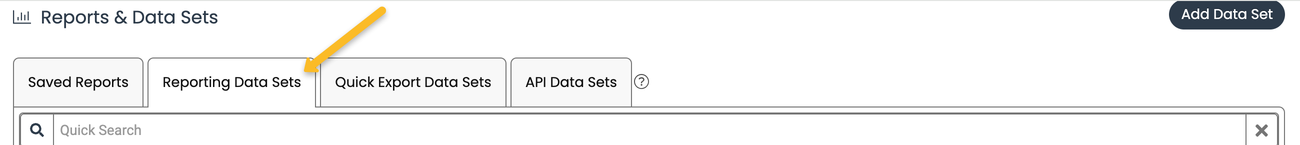 reporting data sets tab