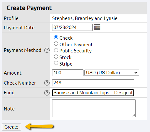 create button
