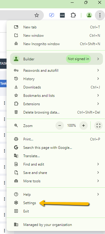 Settings option