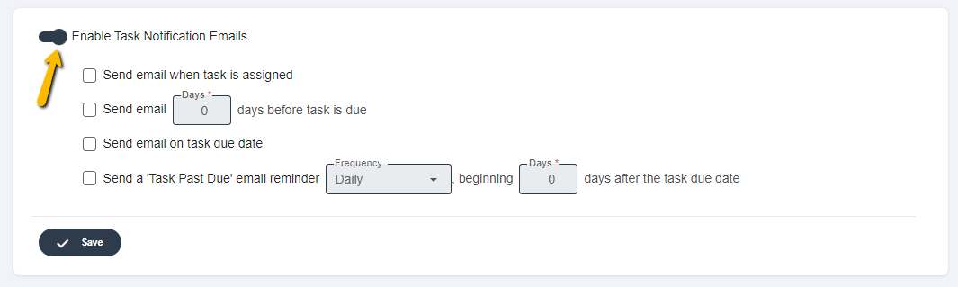 enable task notification emails toggle