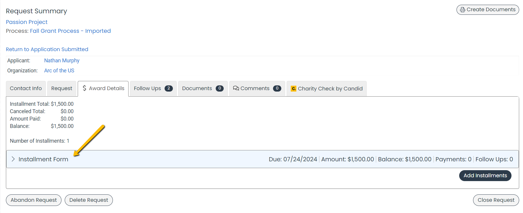 installment form drop-down