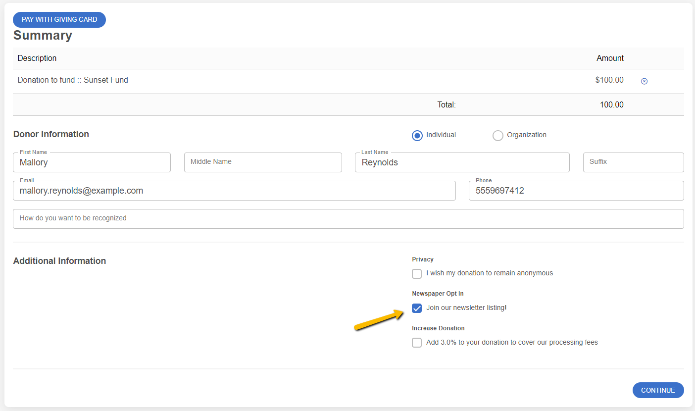 newsletter opt in checkbox
