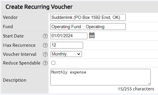 recurring voucher fields