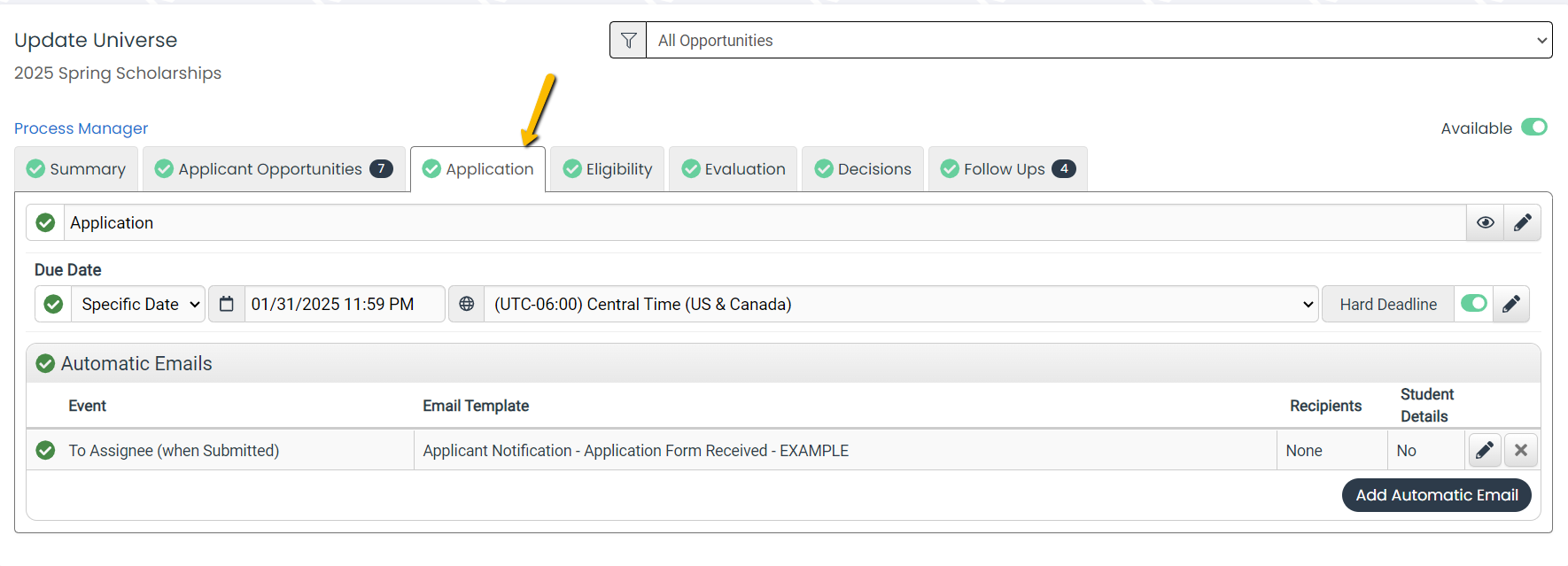 application tab