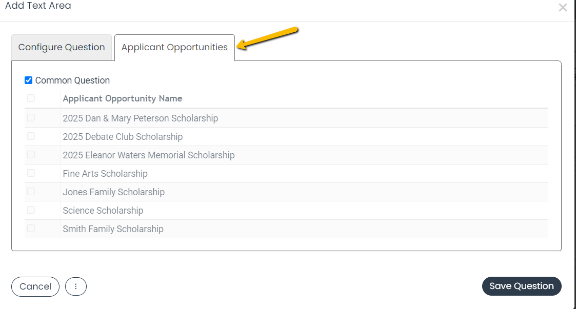 applicant opportunities tab