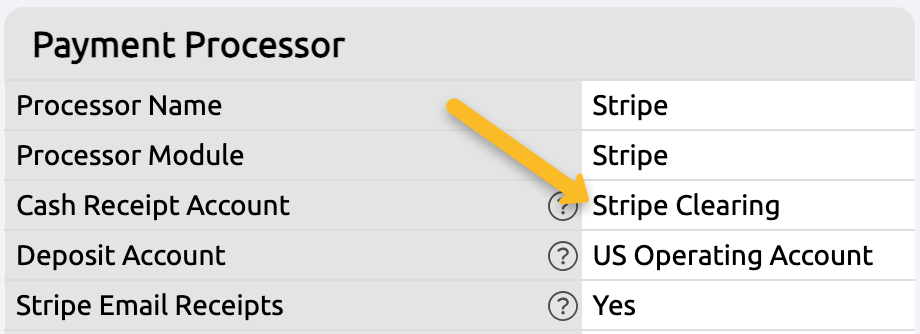 stripe cash receipt account