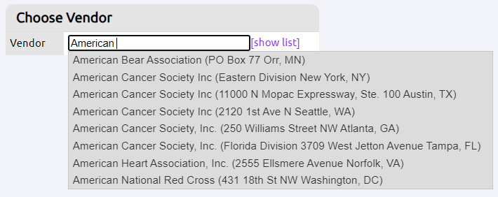 vendor search