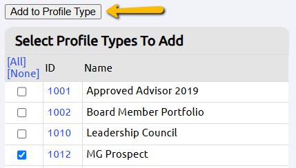 add to profile type button