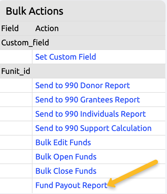 fund payout report button