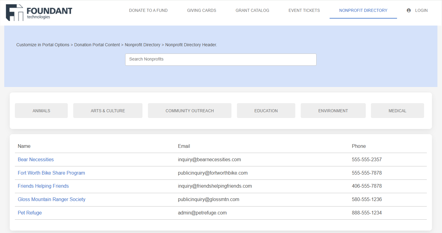 nonprofit directory listing