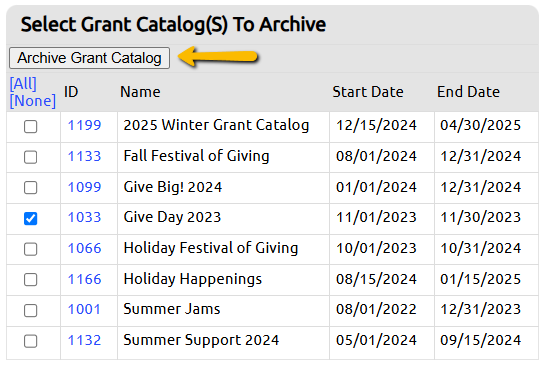archive grant catalog button
