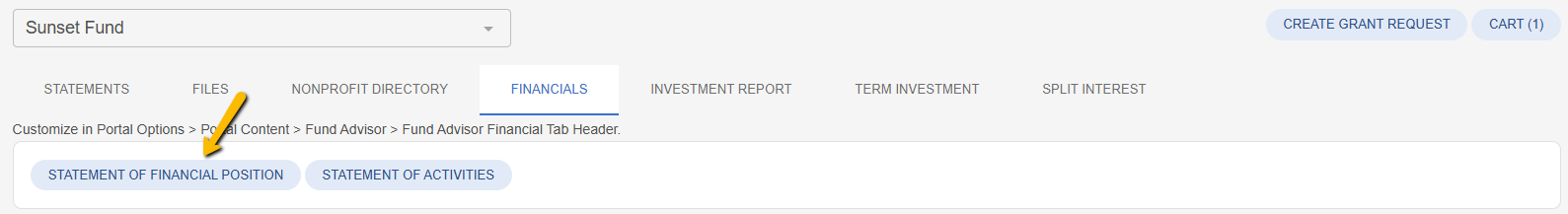 statement of financial position button