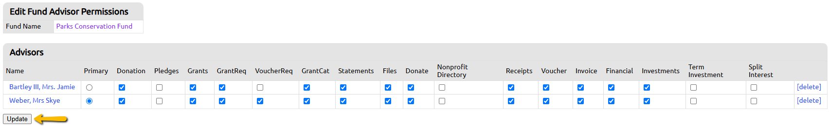 update button