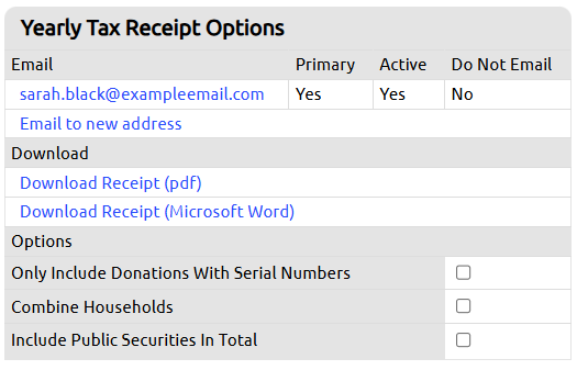 yearly tax receipt options