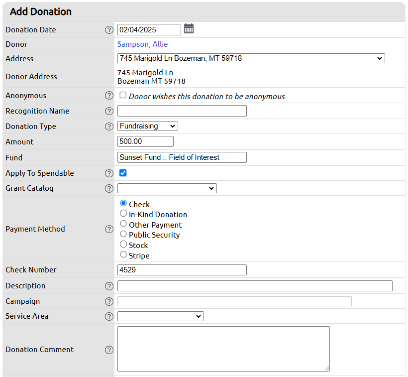 donation record