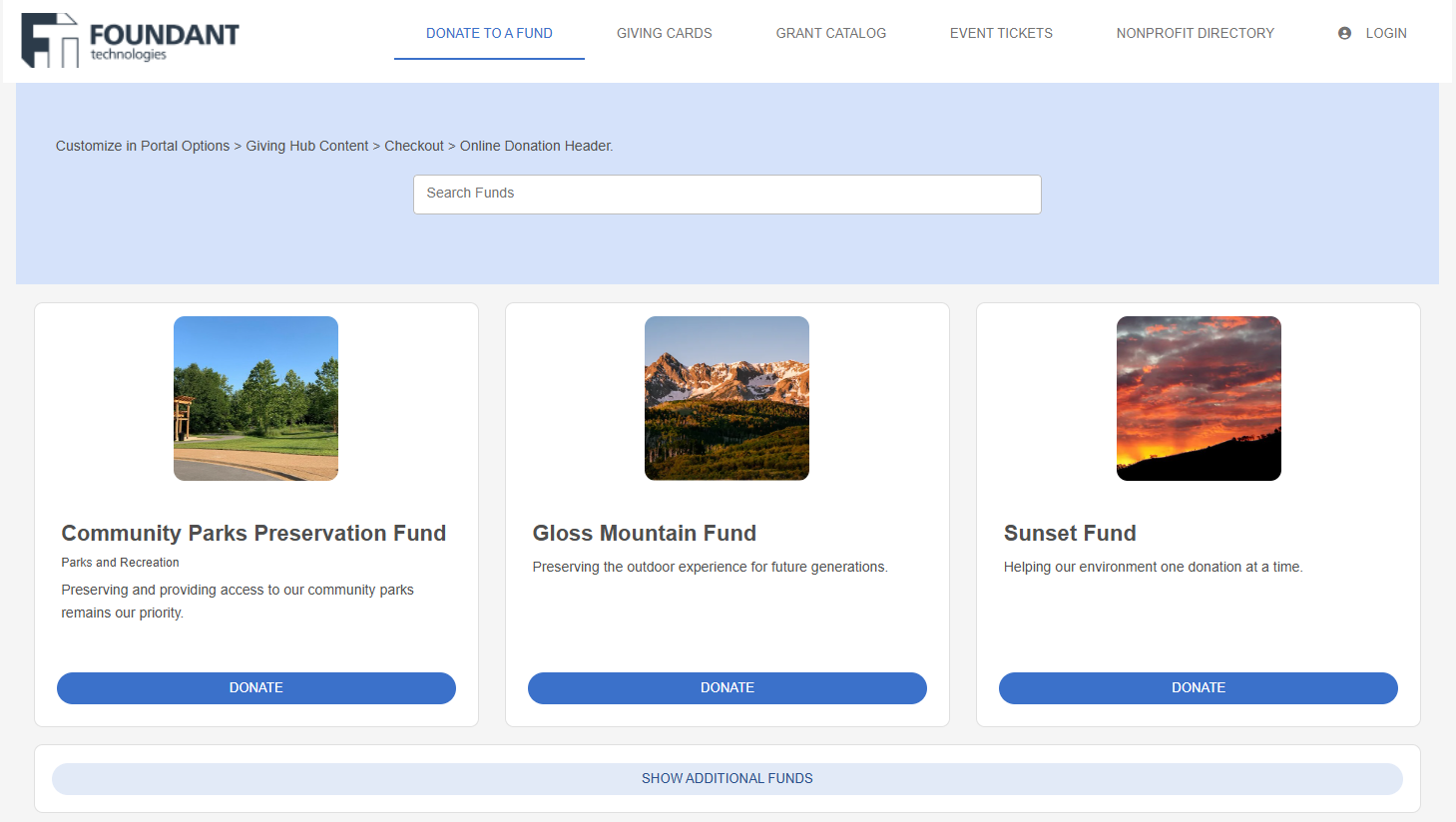 default style of the giving hub