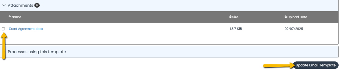 check box and update email template button