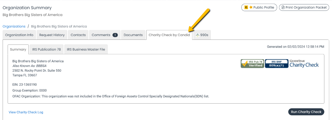 charity check by candid tab