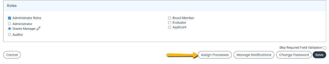 assign processes button