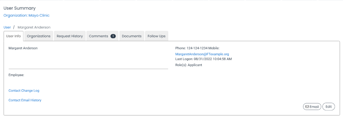 user summary page