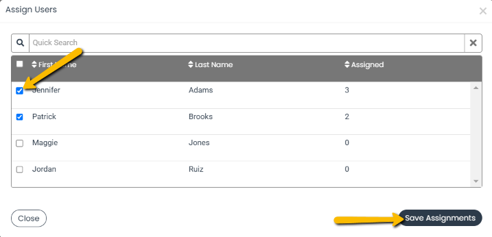check box and save assignments button