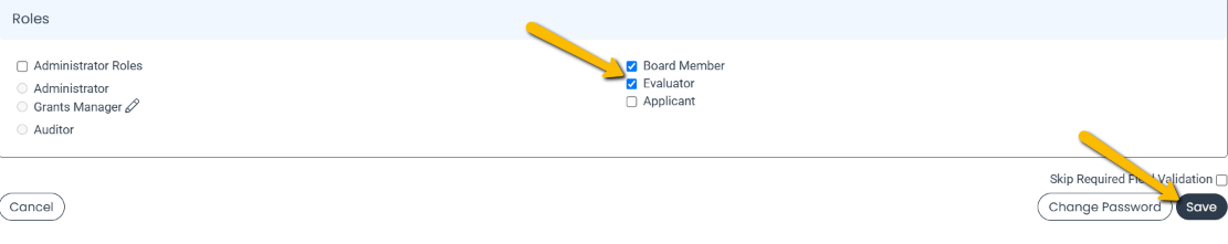 check box and save button