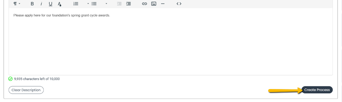 create process button