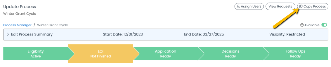 copy process button