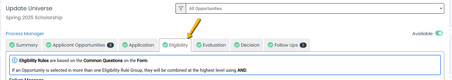Eligiblity tab