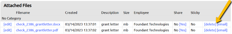 delete and email button