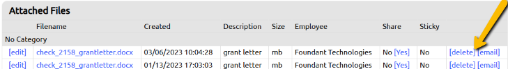 delete and email buttons