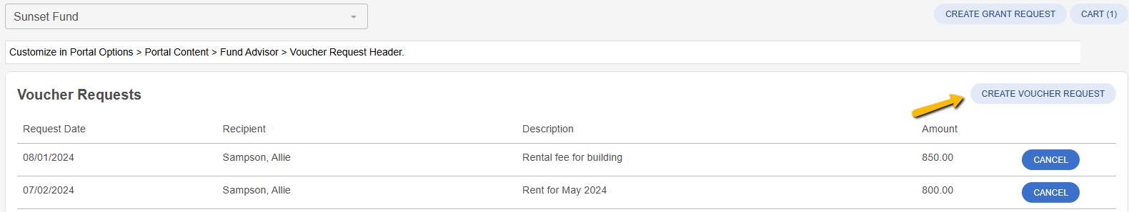 create voucher request button