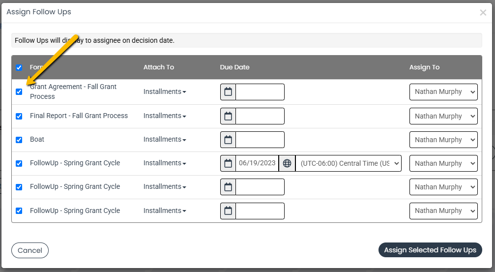 follow up checkbox