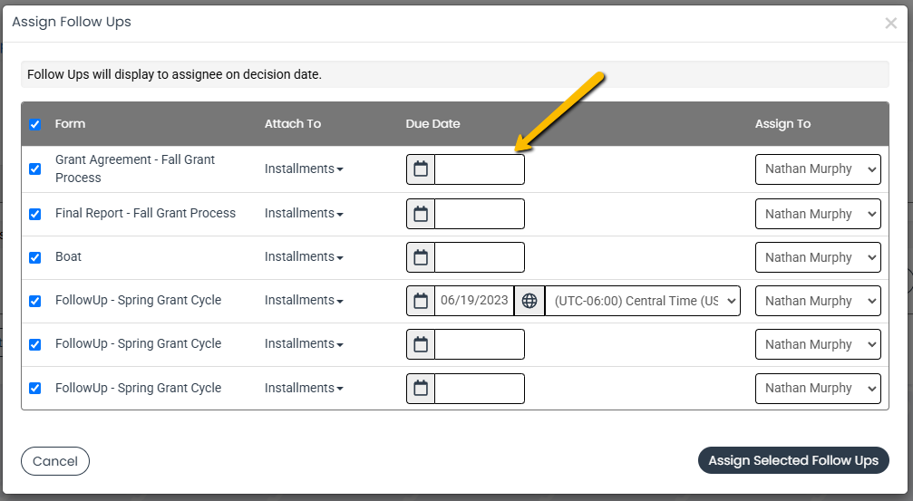 follow up settings