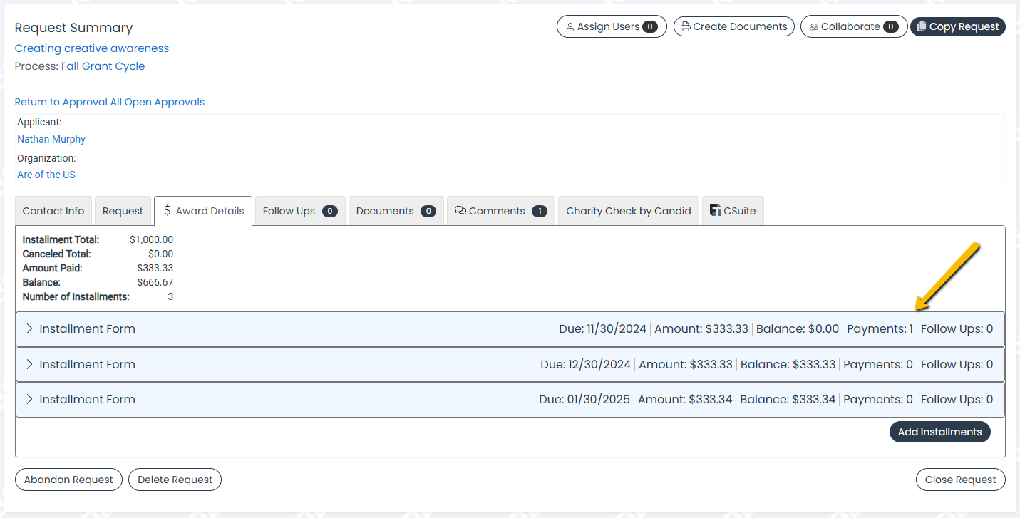 installment dropdown