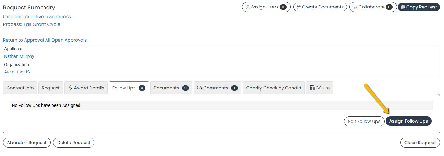Assign Follow Ups button