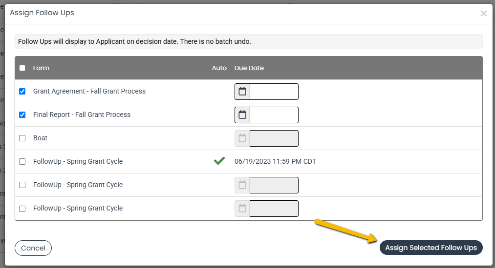 assign selected follow ups