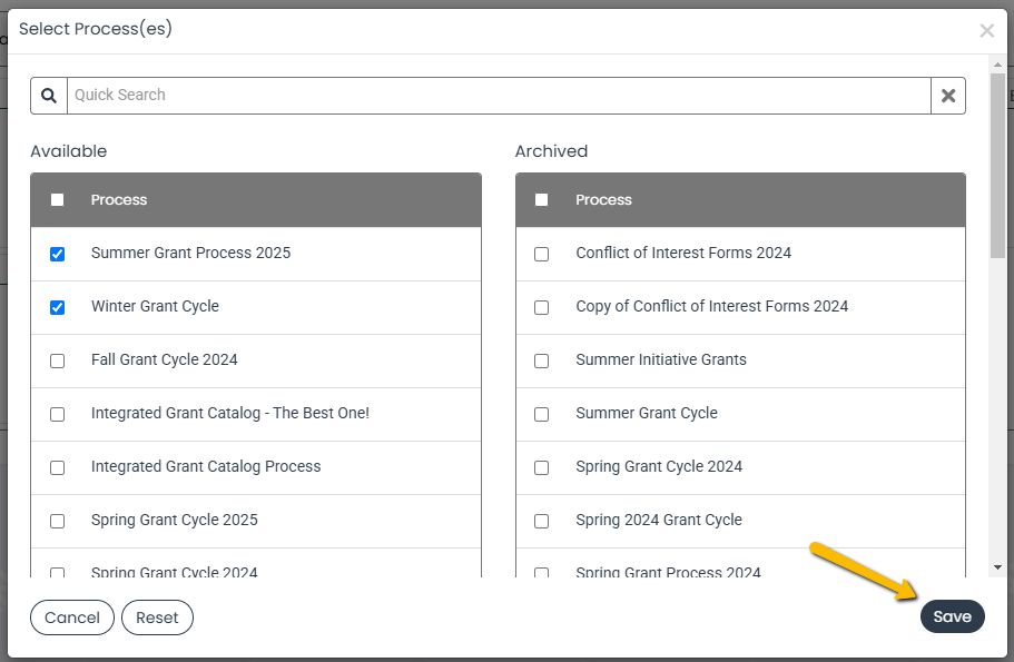 process filter list