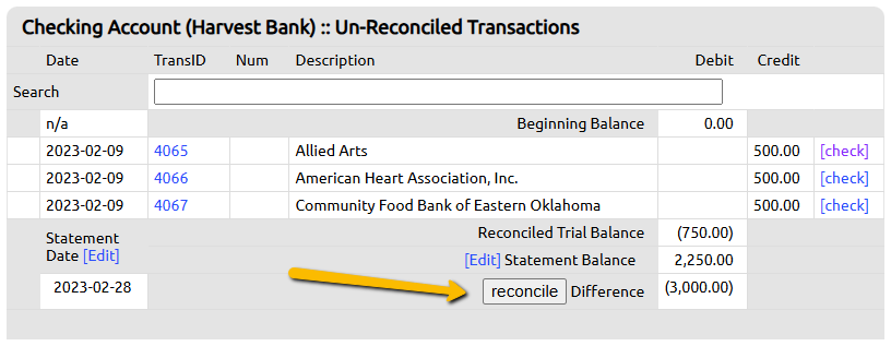 reconcile account button